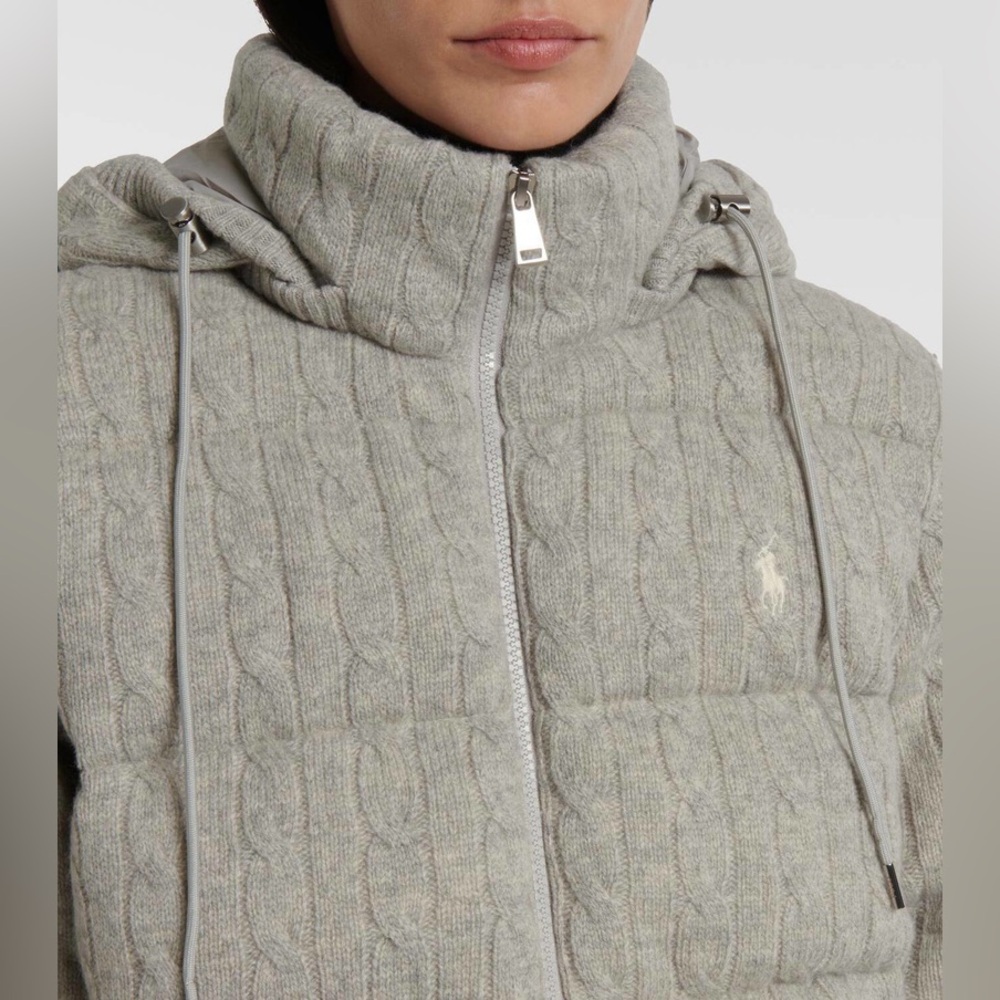 Polo Ralph Lauren Cable-knit wool and cashmere down jacket gray Size Large NWT - Picture 5 of 14